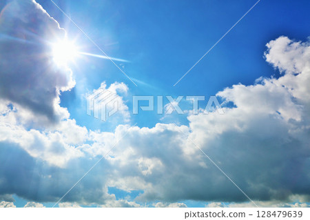 Summer blue sky, clouds and sun Summer blue sky, clouds and sun 128479639