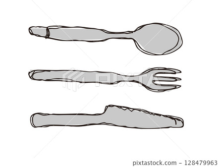 Spoon, fork and knife hand drawn line art illustration Spoon, fork and knife hand drawn line art illustration 128479963