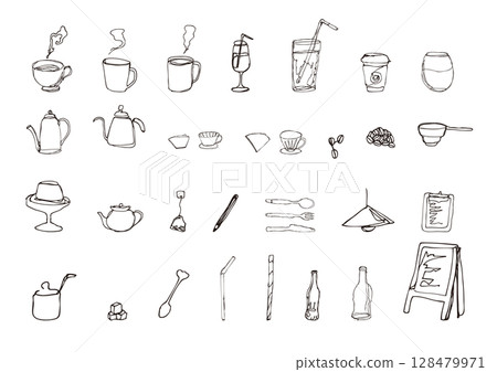 咖啡廳線描插圖集 咖啡廳線描插圖集 128479971