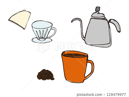 咖啡用具線描插圖集 128479977