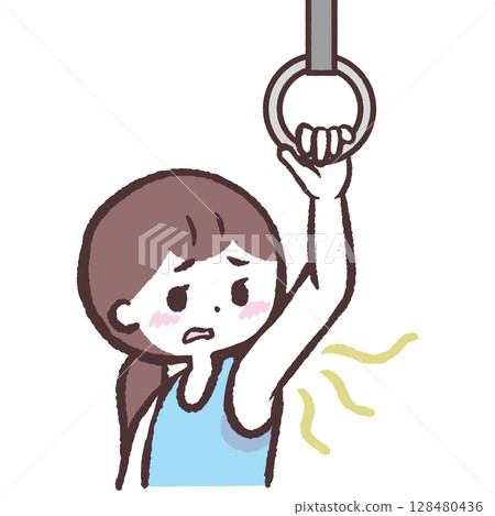 一位擔心腋臭的女性的插圖 128480436