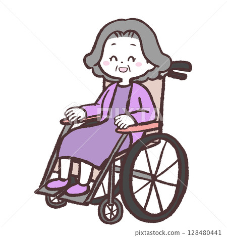 Illustration of a smiling senior woman in a wheelchair 128480441