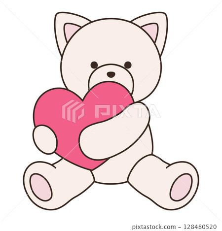 一隻可愛的毛絨貓的向量插圖。貓，圖標，心，動物 128480520