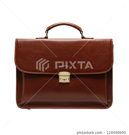Brown leather briefcase with a golden clasp, perfect for business concepts 128480600