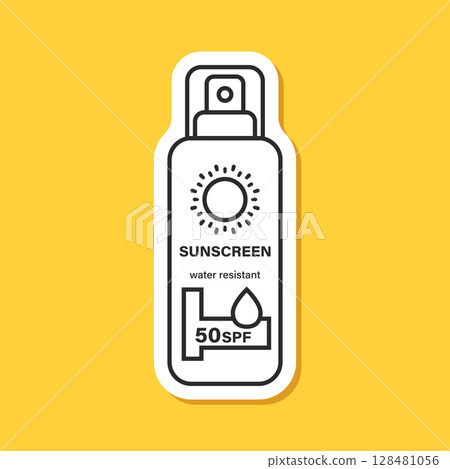 Sunscreen cream paper sticker icon in flat style. Skin protection vector illustration on isolated background. Skincare pharmacy sign business concept. 128481056