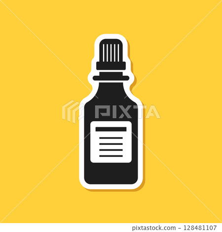 Pill paper sticker icon in flat style. Drug vector illustration on isolated background. Medicine pharmacy sign business concept. Pill paper sticker icon in flat style. Drug vector illustration on isolated background. Medicine pharmacy sign business concept. 128481107