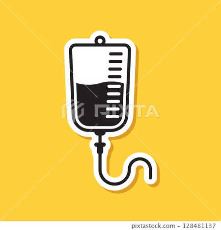 Blood bag paper sticker icon in flat style. Medical care vector illustration on isolated background. Blood donation sign business concept. Blood bag paper sticker icon in flat style. Medical care vector illustration on isolated background. Blood donation sign business concept. 128481137
