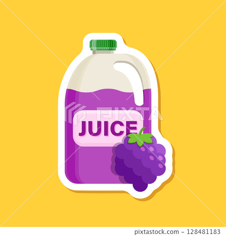 Grape juice paper sticker icon in flat style. Grapefruit drink vector illustration on isolated background. Healthy cocktail sign business concept. 128481183