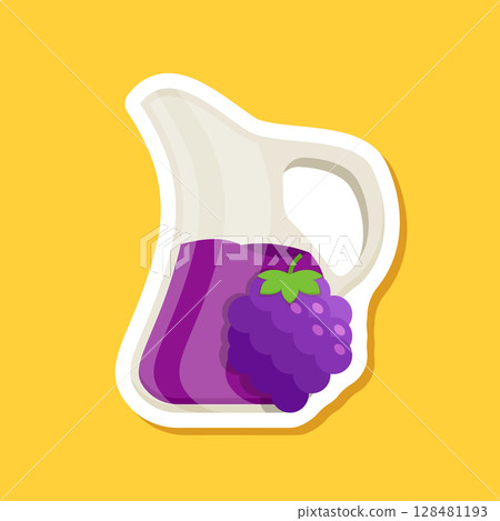 Grape juice paper sticker icon in flat style. Grapefruit drink vector illustration on isolated background. Healthy cocktail sign business concept. 128481193