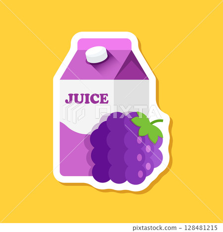 Grape juice paper sticker icon in flat style. Grapefruit drink vector illustration on isolated background. Healthy cocktail sign business concept. 128481215