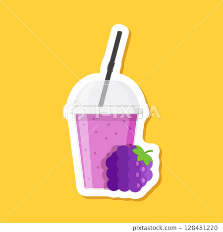 Grape juice paper sticker icon in flat style. Grapefruit drink vector illustration on isolated background. Healthy cocktail sign business concept. 128481220