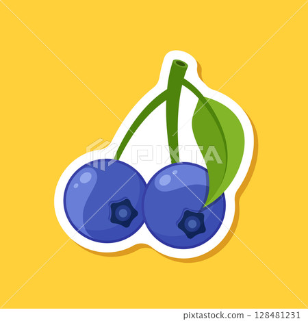 Blueberry fruit paper sticker icon in flat style. Bilberry vector illustration on isolated background. Sweet berry sign business concept. Blueberry fruit paper sticker icon in flat style. Bilberry vector illustration on isolated background. Sweet berry sign business concept. 128481231