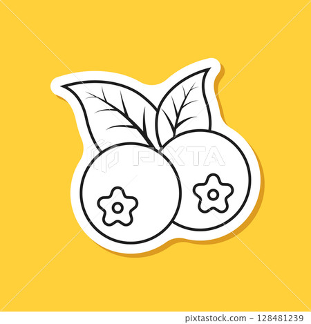 Blueberry fruit paper sticker icon in flat style. Bilberry vector illustration on isolated background. Sweet berry sign business concept. 128481239