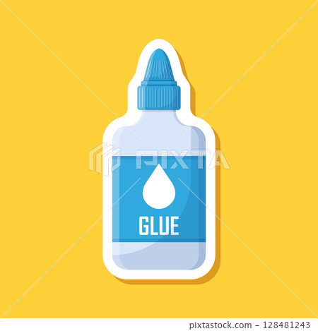 Glue icon paper sticker in flat style. School stationery vector illustration on isolated background. Office supply sign business concept. 128481243