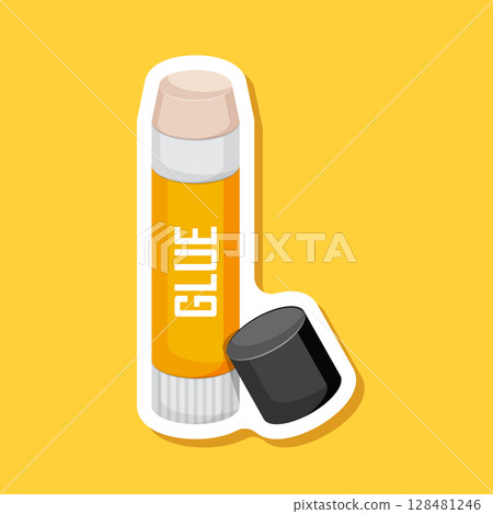 Glue icon paper sticker in flat style. School stationery vector illustration on isolated background. Office supply sign business concept. Glue icon paper sticker in flat style. School stationery vector illustration on isolated background. Office supply sign business concept. 128481246