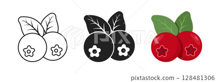 Cranberry fruit icon set collection in flat style. Lingonberry vector illustration on isolated background. Fresh berry sign business concept. 128481306