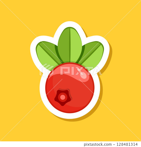 Cranberry fruit sticker icon in flat style. Lingonberry poster vector illustration on isolated background. Fresh berry sign business concept. 128481314