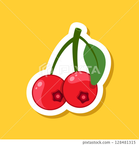 Cranberry fruit sticker icon in flat style. Lingonberry poster vector illustration on isolated background. Fresh berry sign business concept. Cranberry fruit sticker icon in flat style. Lingonberry poster vector illustration on isolated background. Fresh berry sign business concept. 128481315