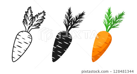 Carrot vegetable icon set collection in flat style. Healthy food vector illustration on isolated background. Natural meal sign business concept. 128481344