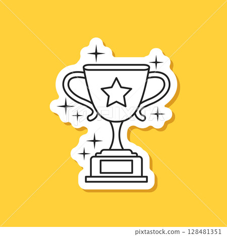 Trophy cup paper sticker icon in flat style. Award prize vector illustration on isolated background. Champion sports event sign business concept. Trophy cup paper sticker icon in flat style. Award prize vector illustration on isolated background. Champion sports event sign business concept. 128481351