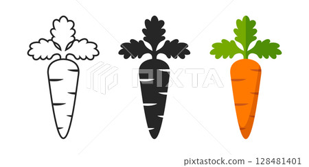 Carrot vegetable icon set collection in flat style. Healthy food vector illustration on isolated background. Natural meal sign business concept. 128481401