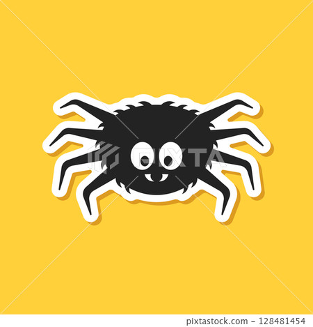 Spider paper sticker icon in flat style. Tarantula insect vector illustration on isolated background. Wildlife sign business concept. 128481454