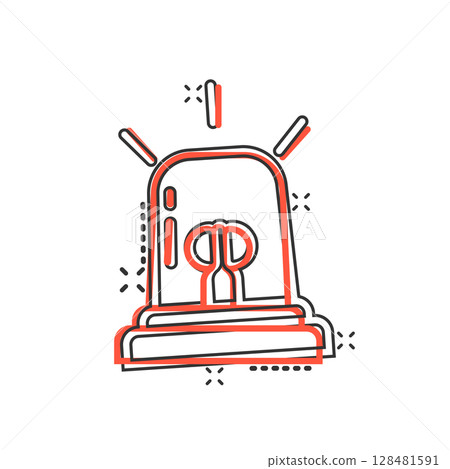 Emergency alarm icon in comic style. Alert lamp cartoon vector illustration on isolated background. Police urgency splash effect sign business concept. 128481591