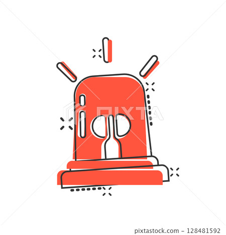 Emergency alarm icon in comic style. Alert lamp cartoon vector illustration on isolated background. Police urgency splash effect sign business concept. Emergency alarm icon in comic style. Alert lamp cartoon vector illustration on isolated background. Police urgency splash effect sign business concept. 128481592