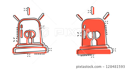 Emergency alarm icon in comic style. Alert lamp cartoon vector illustration on isolated background. Police urgency splash effect sign business concept. Emergency alarm icon in comic style. Alert lamp cartoon vector illustration on isolated background. Police urgency splash effect sign business concept. 128481593