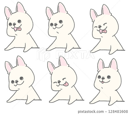 Icon set of French bulldogs sticking out their tongues (white) Icon set of French bulldogs sticking out their tongues (white) 128481608