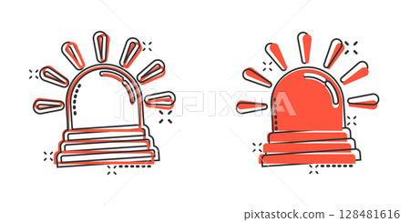 Emergency alarm icon in comic style. Alert lamp cartoon vector illustration on isolated background. Police urgency splash effect sign business concept. 128481616