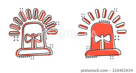 Emergency alarm icon in comic style. Alert lamp cartoon vector illustration on isolated background. Police urgency splash effect sign business concept. 128481634