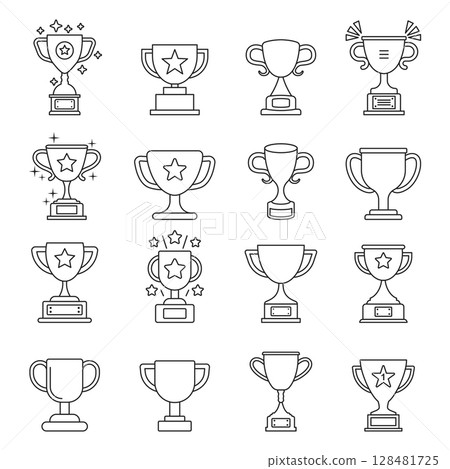 Trophy cup icon set collection in flat style. Award prize vector illustration on isolated background. Champion sports event sign business concept. 128481725