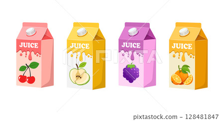 Grape, Cherry, Apple, Orange juice icon set collection in flat style. Organic drinks vector illustration on isolated background. Healthy cocktails sign business concept. 128481847