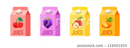 Grape, Cherry, Apple, Orange juice icon set collection in flat style. Organic drinks vector illustration on isolated background. Healthy cocktails sign business concept. 128481850