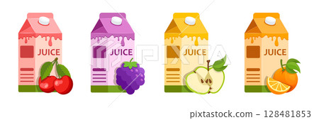 Grape, Cherry, Apple, Orange juice icon set collection in flat style. Organic drinks vector illustration on isolated background. Healthy cocktails sign business concept. Grape, Cherry, Apple, Orange juice icon set collection in flat style. Organic drinks vector illustration on isolated background. Healthy cocktails sign business concept. 128481853
