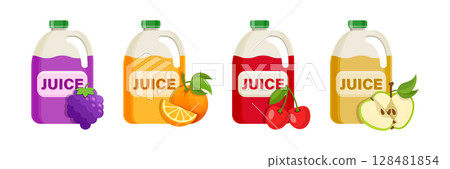 Grape, Cherry, Apple, Orange juice icon set collection in flat style. Organic drinks vector illustration on isolated background. Healthy cocktails sign business concept. Grape, Cherry, Apple, Orange juice icon set collection in flat style. Organic drinks vector illustration on isolated background. Healthy cocktails sign business concept. 128481854