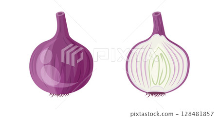 Onion icon in flat style. Organic vegetable vector illustration on isolated background. Healthy food sign business concept. Onion icon in flat style. Organic vegetable vector illustration on isolated background. Healthy food sign business concept. 128481857