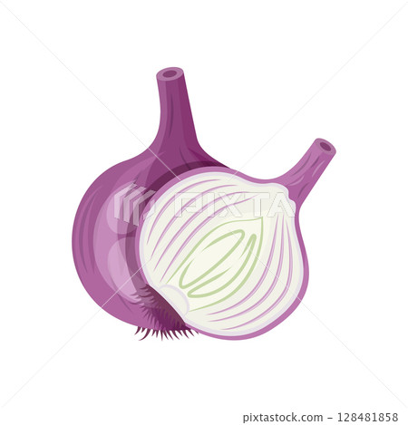 Onion icon in flat style. Organic vegetable vector illustration on isolated background. Healthy food sign business concept. Onion icon in flat style. Organic vegetable vector illustration on isolated background. Healthy food sign business concept. 128481858