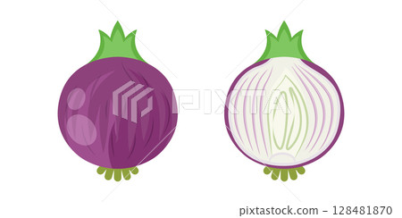 Onion icon in flat style. Organic vegetable vector illustration on isolated background. Healthy food sign business concept. Onion icon in flat style. Organic vegetable vector illustration on isolated background. Healthy food sign business concept. 128481870
