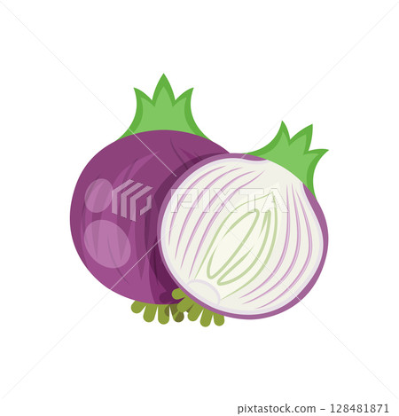 Onion icon in flat style. Organic vegetable vector illustration on isolated background. Healthy food sign business concept. Onion icon in flat style. Organic vegetable vector illustration on isolated background. Healthy food sign business concept. 128481871