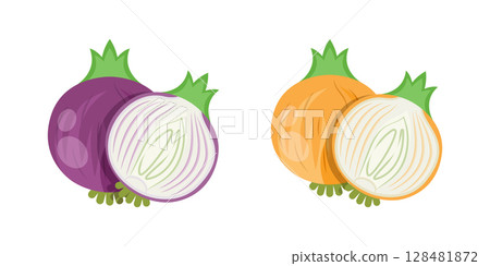 Onion icon in flat style. Organic vegetable vector illustration on isolated background. Healthy food sign business concept. Onion icon in flat style. Organic vegetable vector illustration on isolated background. Healthy food sign business concept. 128481872