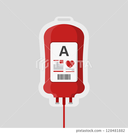 Blood bag icon in flat style. Medical care vector illustration on isolated background. Blood donation sign business concept. 128481882