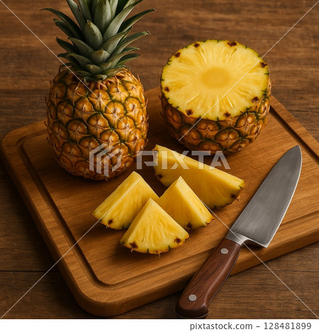 Freshly cut pineapple 128481899