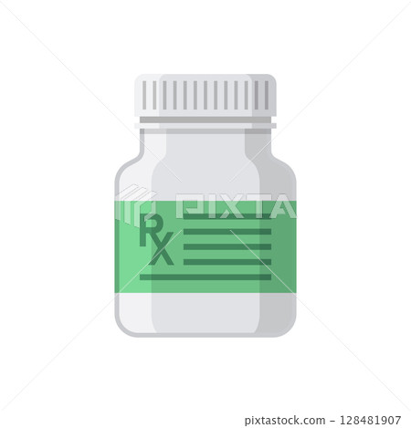Pill icon in flat style. Drug vector illustration on isolated background. Medicine pharmacy sign business concept. 128481907