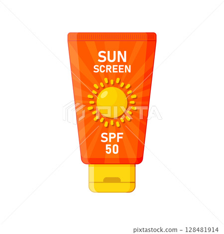 Sunscreen cream icon in flat style. Skin protection vector illustration on isolated background. Skincare pharmacy sign business concept. 128481914