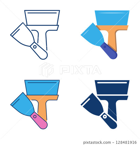 Putty knife flat and line icon set Putty knife flat and line icon set 128481916