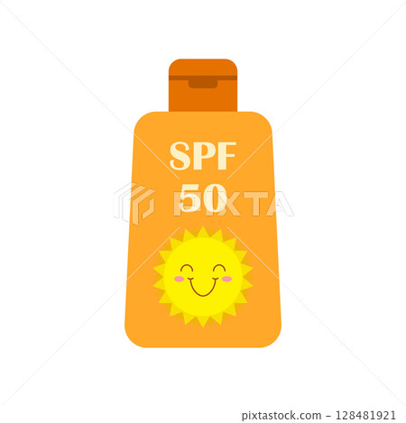 Sunscreen cream icon in flat style. Skin protection vector illustration on isolated background. Skincare pharmacy sign business concept. Sunscreen cream icon in flat style. Skin protection vector illustration on isolated background. Skincare pharmacy sign business concept. 128481921