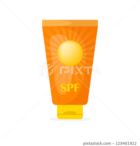 Sunscreen cream icon in flat style. Skin protection vector illustration on isolated background. Skincare pharmacy sign business concept. Sunscreen cream icon in flat style. Skin protection vector illustration on isolated background. Skincare pharmacy sign business concept. 128481922