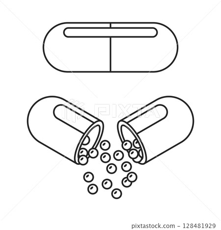 Pill icon in flat style. Drug vector illustration on isolated background. Medicine pharmacy sign business concept. Pill icon in flat style. Drug vector illustration on isolated background. Medicine pharmacy sign business concept. 128481929